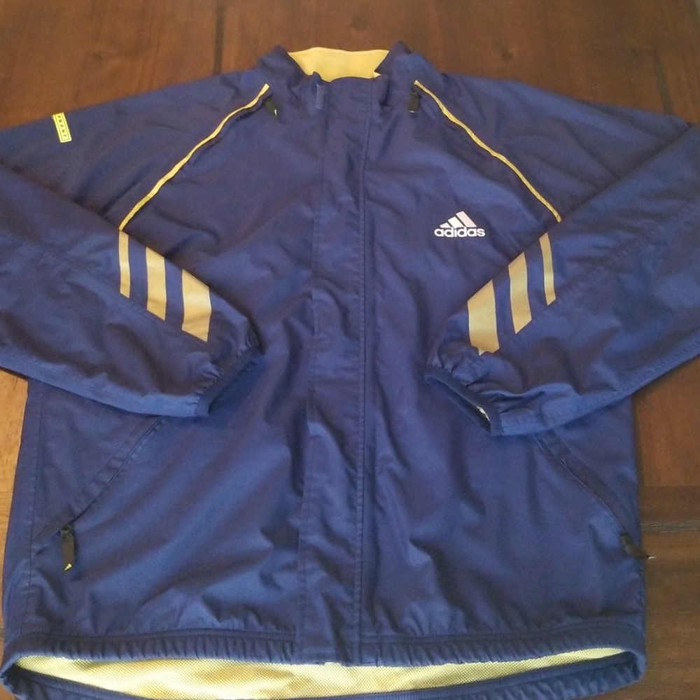 Adidas Blue and Gold Windbreaker Jacket Size: L